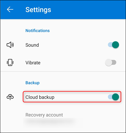 Toggle-On Microsoft Authenticator's Cloud Backup option.