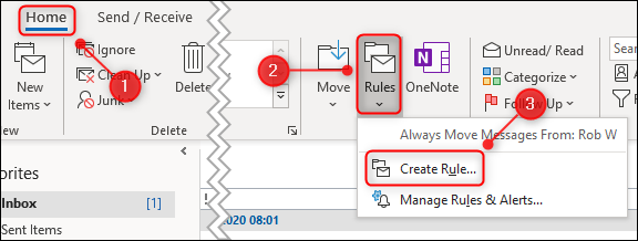 The Rules menu with Create Rule highlighted.