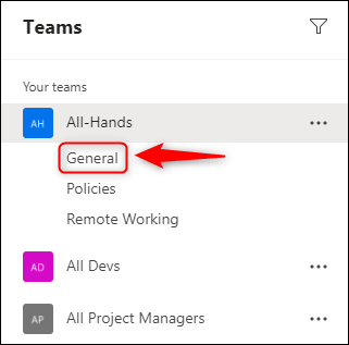 The default General channel in a team.