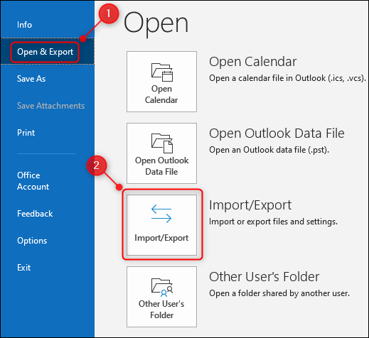 Outlook's Import/Export option.