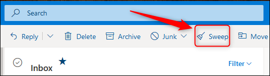 The Sweep option on the Outlook toolbar.