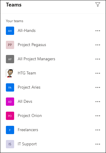 A list of teams in Microsoft Teams.