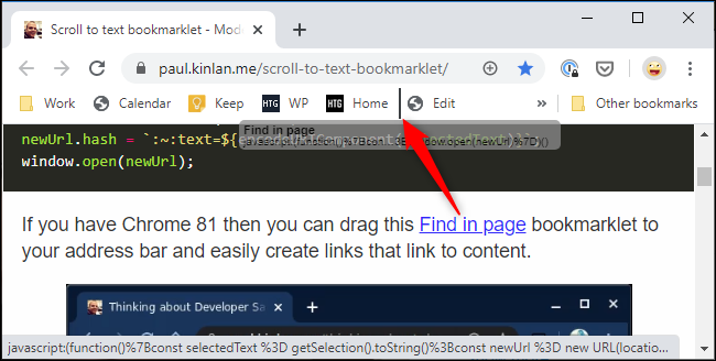 Adding the Find in page bookmarklet to Chrome's bookmarks toolbar