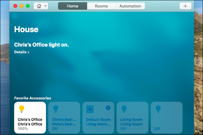 Controlling Hue lights in the Home app on a Mac.