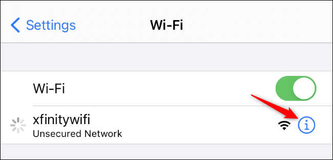 Tap the i button to the right of the Wi-Fi network.