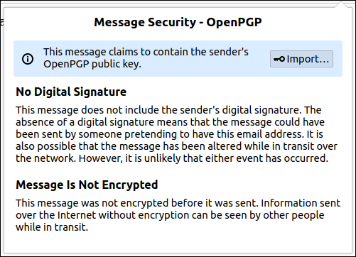 OpenPGP message security dialog box