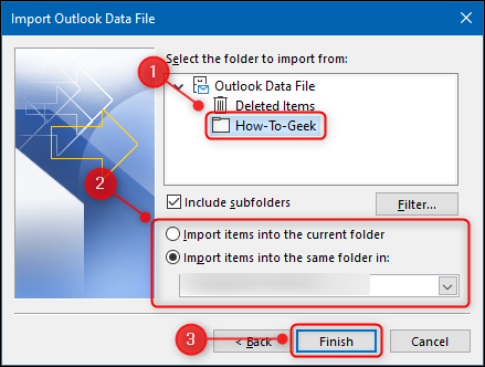 The Outlook location into which the files will be imported.