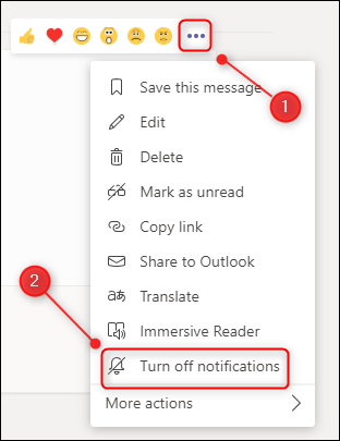 The Turn off notifications menu option for a conversation.