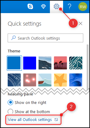 Outlook's View all Outlook settings option.