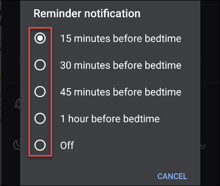 Select a time in the Reminder Notification menu.