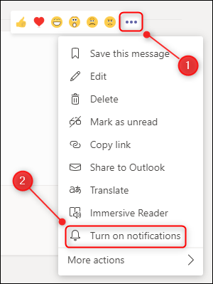 The Turn on notifications menu option for a conversation.