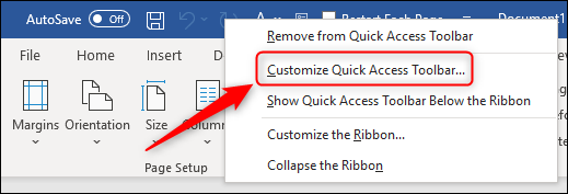 The Customize Quick Access Toolbar menu option.