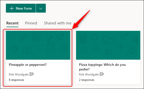 The form created automatically in Microsoft Forms to hold the results of the poll.