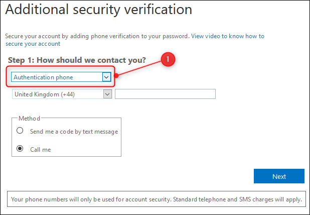 The Additional security verification panel