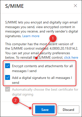 The S/MIME settings.