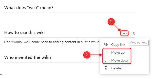 The Move up and Move down section menu options.