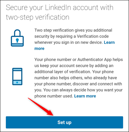 The two-step verification Set up button.