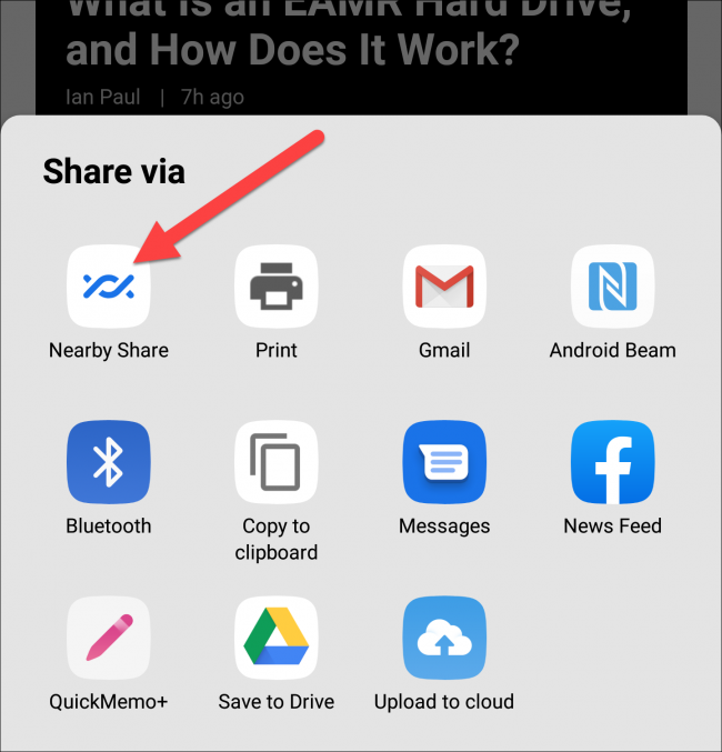 nearby share icon in share sheet