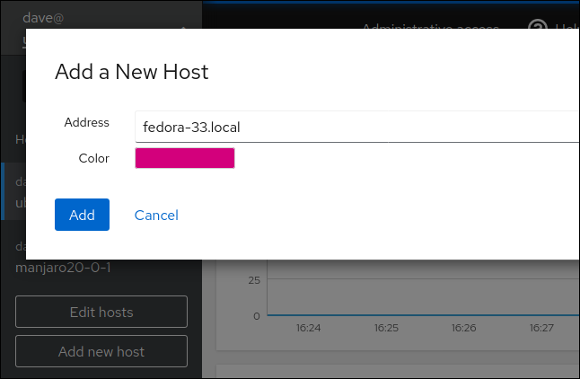 Add a new host window in Cockpit in a browser window