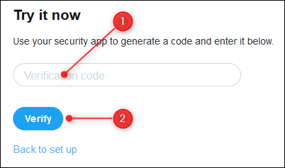 A textbox to enter the verification code, and the Verify button.