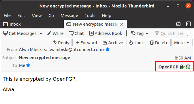 Recieivng an encrypted email in Thunderbird