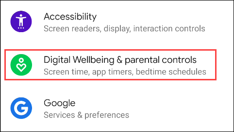 Tap Digital Wellbeing in the Settings menu. 