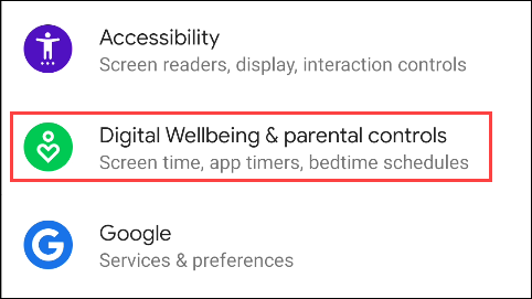 Tap Digital Wellbeing in the Settings menu.