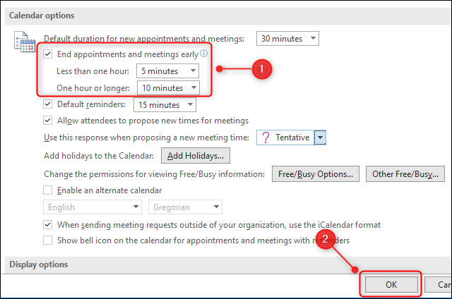 The End appointments and meetings early options.