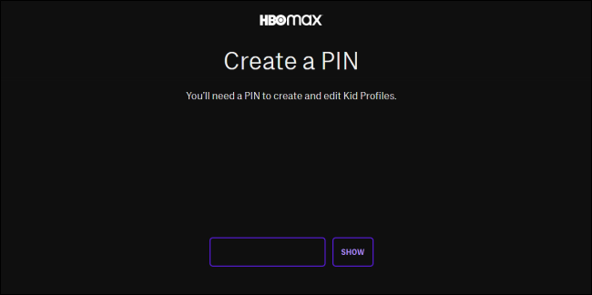 HBO Max Create a PIN for a Kids Profile