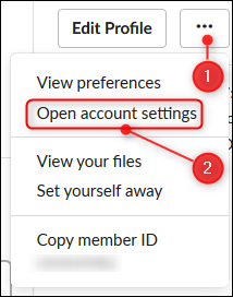 The Open account settings option