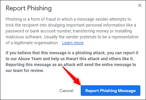 Click Report Phishing Message.