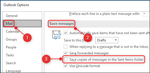 The Save copies of messages in the Sent Items folder option.