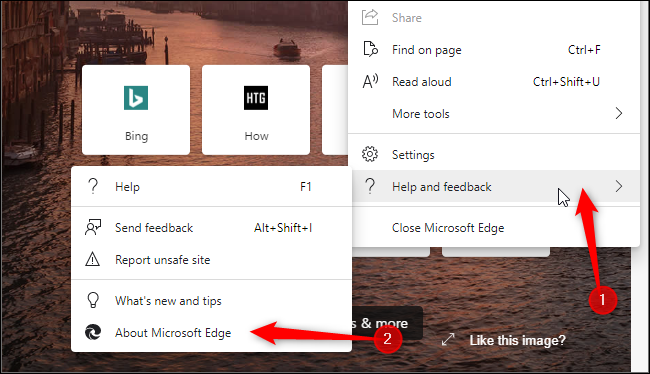 Launching Edge's About page, where you can update the browser.