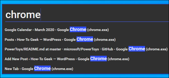 Searching for a Chrome browser window in the Window Walker PowerToy