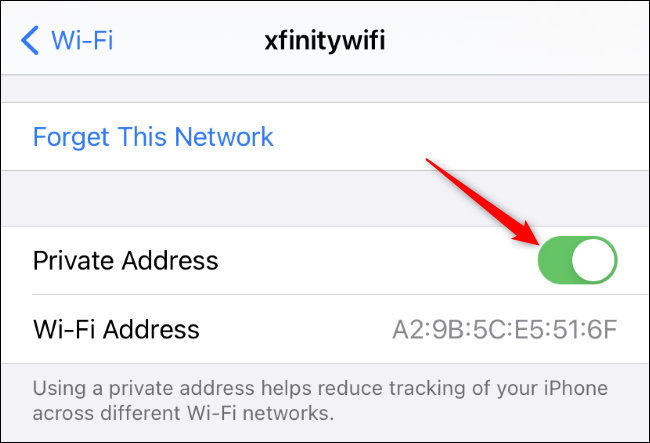 Tap the Private Address switch