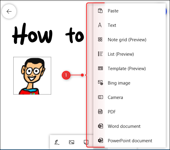 The menu of items you can insert onto your Whiteboard.