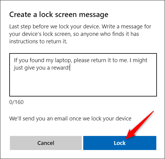 Enter Lock Screen Message, Then Click Lock