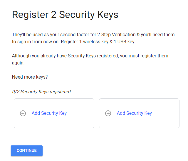 Registering security keys