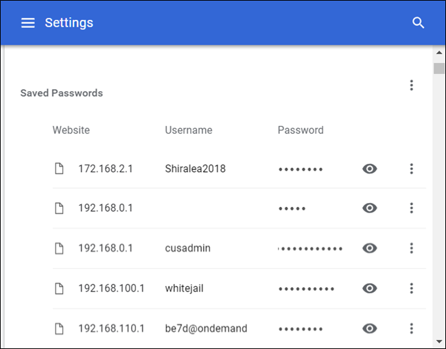 The whole list of all the passwords saved to Chrome