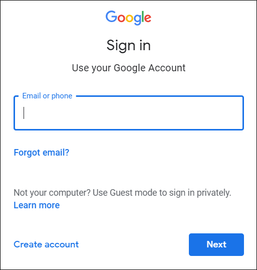 Enter your Google Account at the sign in screen