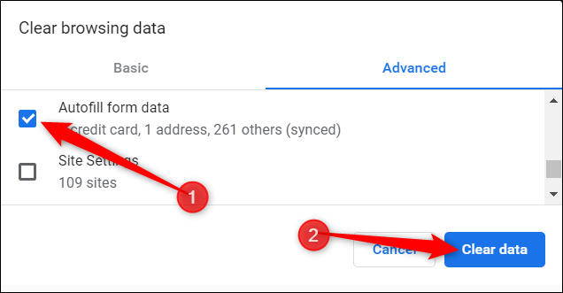 Make sure Autofill Form Data is ticked, then click Clear Data