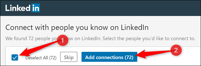 Select from the list of connections---or tick the checkbox to select all connections---and then click Add Connections to continue.