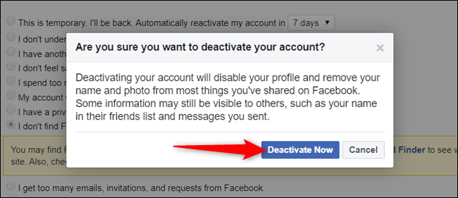 Click Deactivate now after you've read the warning.