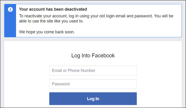 Your account has now been deactivated. Sign back in to reactivate it in the future.