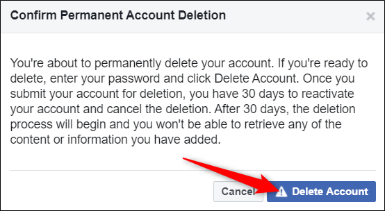 Read the warning and click Delete account when you're ready to continue.
