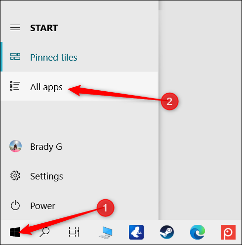 Click the Start icon, and then click All Apps.