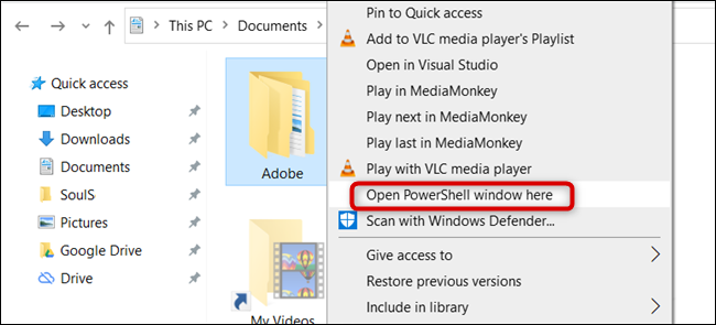 Click Open PowerShell Window Here.