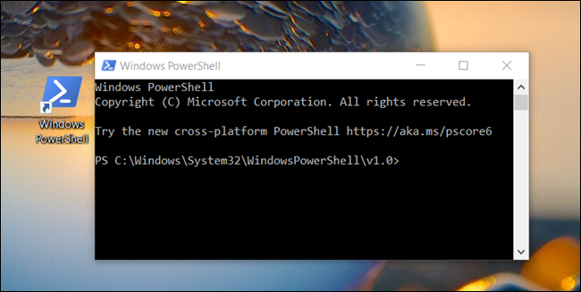 A Windows PowerShell window opened from a desktop.