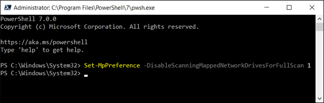 Disabling mapped network drive scans for Defender in PowerShell