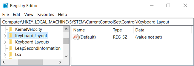 The Keyboard Layout option in Registry Editor.